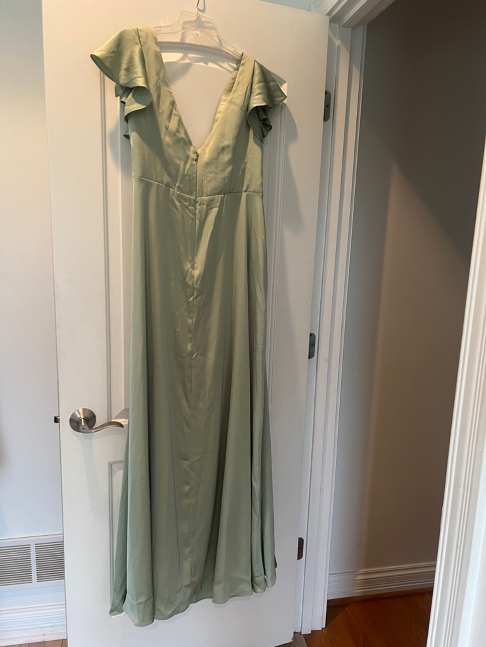 Azazie Sage Green Ruffled V-Neck High-Low Dress - Picture 5 of 5